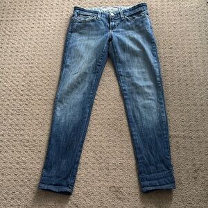 Madewell Blue Boyfriend Jeans with Fading and Cuffed Hem